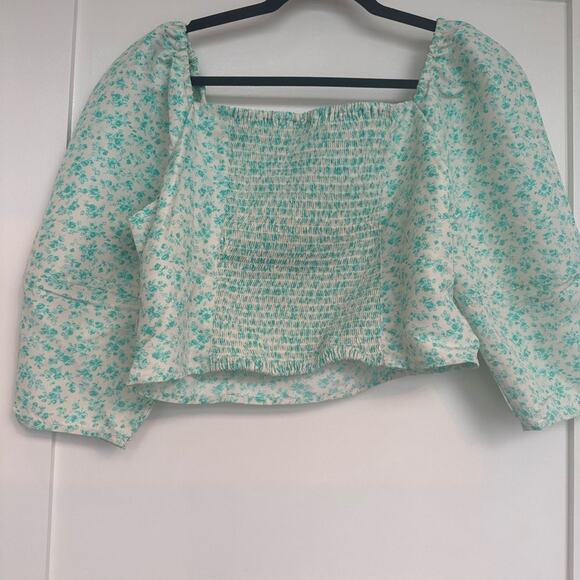 NWT Levi's Yvie Slim-Fit Floral Squareneck Crop Top in Electric Green, Size XL - Picture 4 of 7